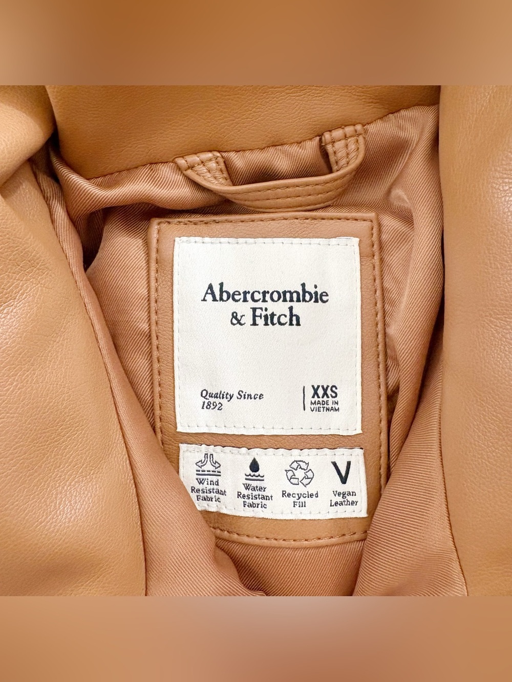 Abercrombie & Fitch Tan Quilted Vegan Leather Puffer Jacket XXS - Picture 5 of 12